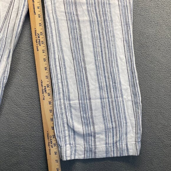 Briggs Womens Wide Leg Pants SZ M White & Blue Striped Elastic Waist Linen Blend - Picture 6 of 12